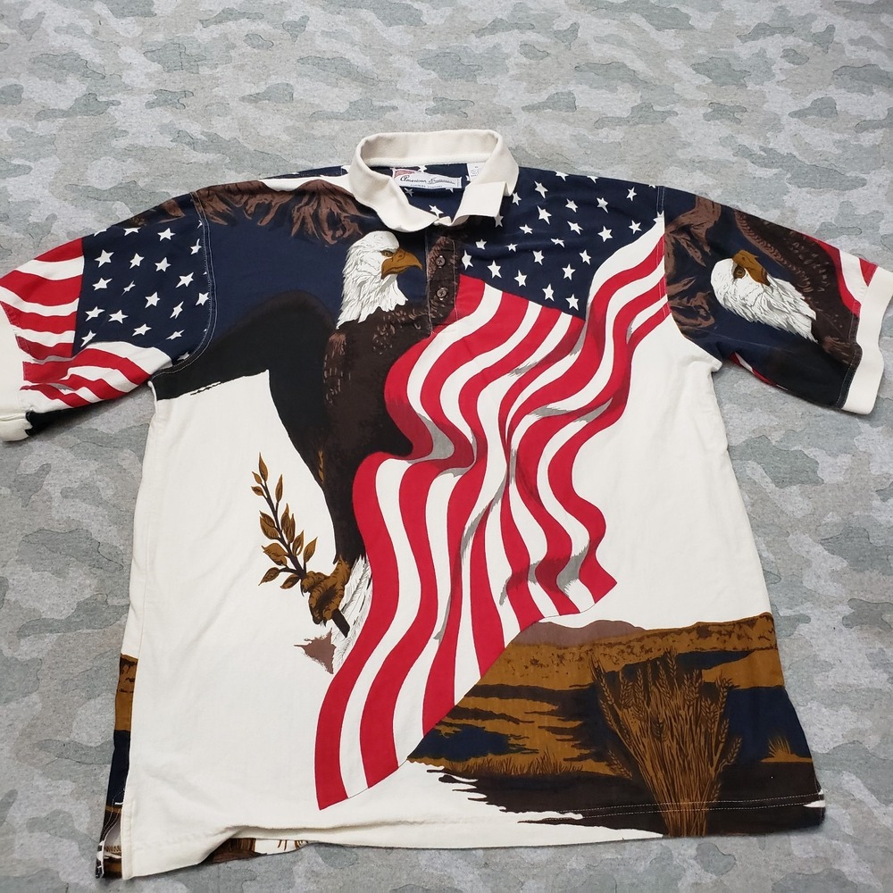 American Summer Polo Shirt Mens XL Multicolor Short Sleeve Flag Eagle Patriotic